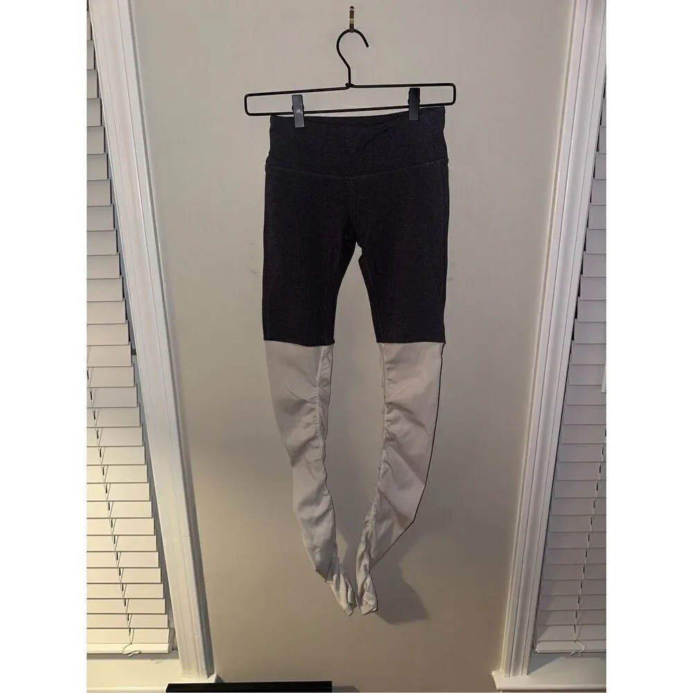 Alo Yoga Goddess Grey White Ruched Yoga Gym Workout Pilates Leggings Size S